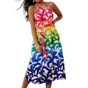 Tommy Bahama Blooms Halter Maxi Dress Rainbow Floral Red Blue Tie Waist Small